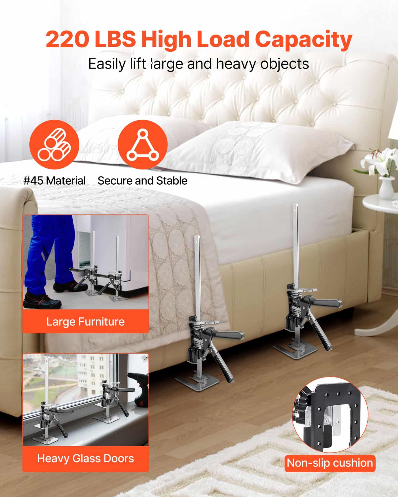 VEVOR Arm Jack 2 PCS, 150 kg Capacity, 250 mm Lift, Metal Hand Lifter with Magnetic Level for Doors, Windows, Furniture — изображение 3
