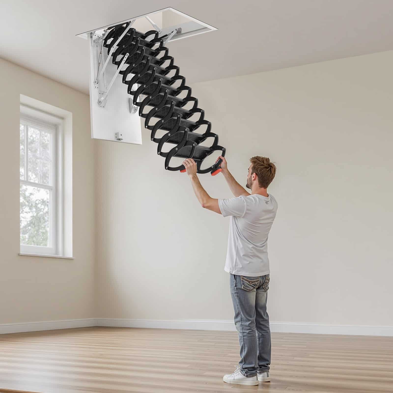 VEVOR Retractable Attic Ladder, Alloy Steel, 299.4kg Load, Fits 2.6–2.86m Ceiling, 100x70cm Opening, Hydraulic Support - Зображення 8