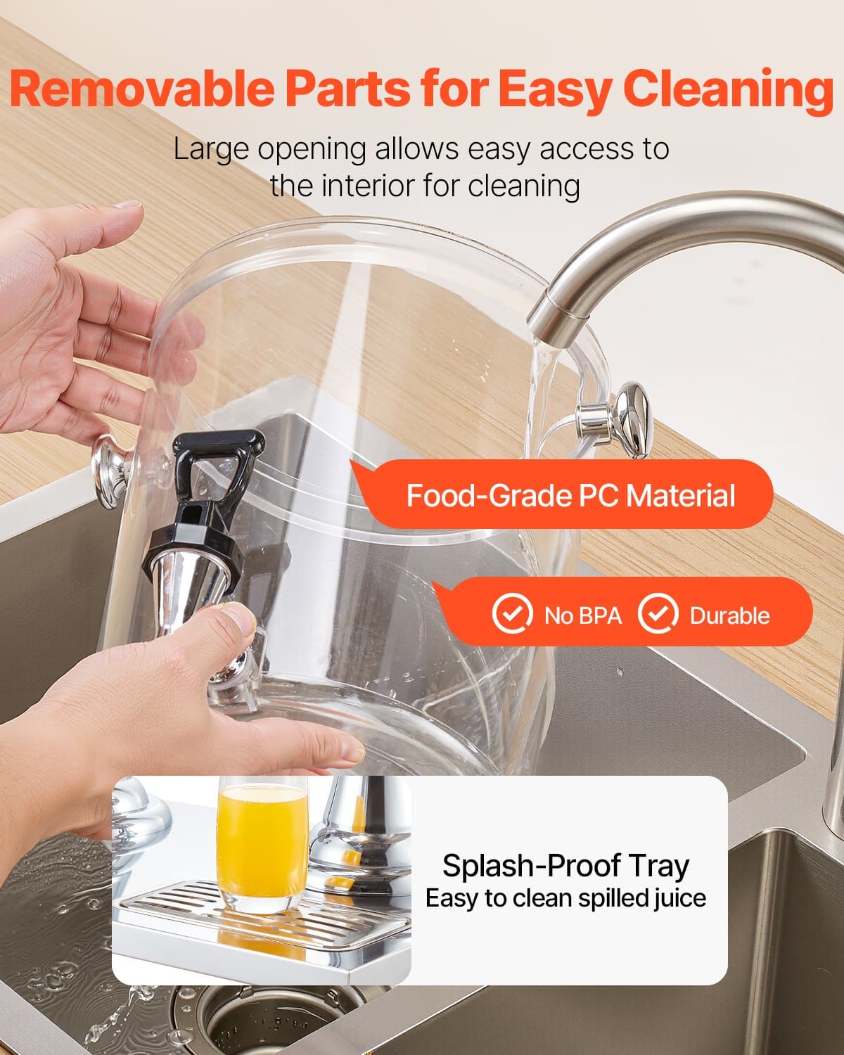 VEVOR 2 x 8L Beverage Dispenser with Spigot & Ice Chamber, Stainless Steel & Plastic Juice Dispenser for Parties & Events - Image 6