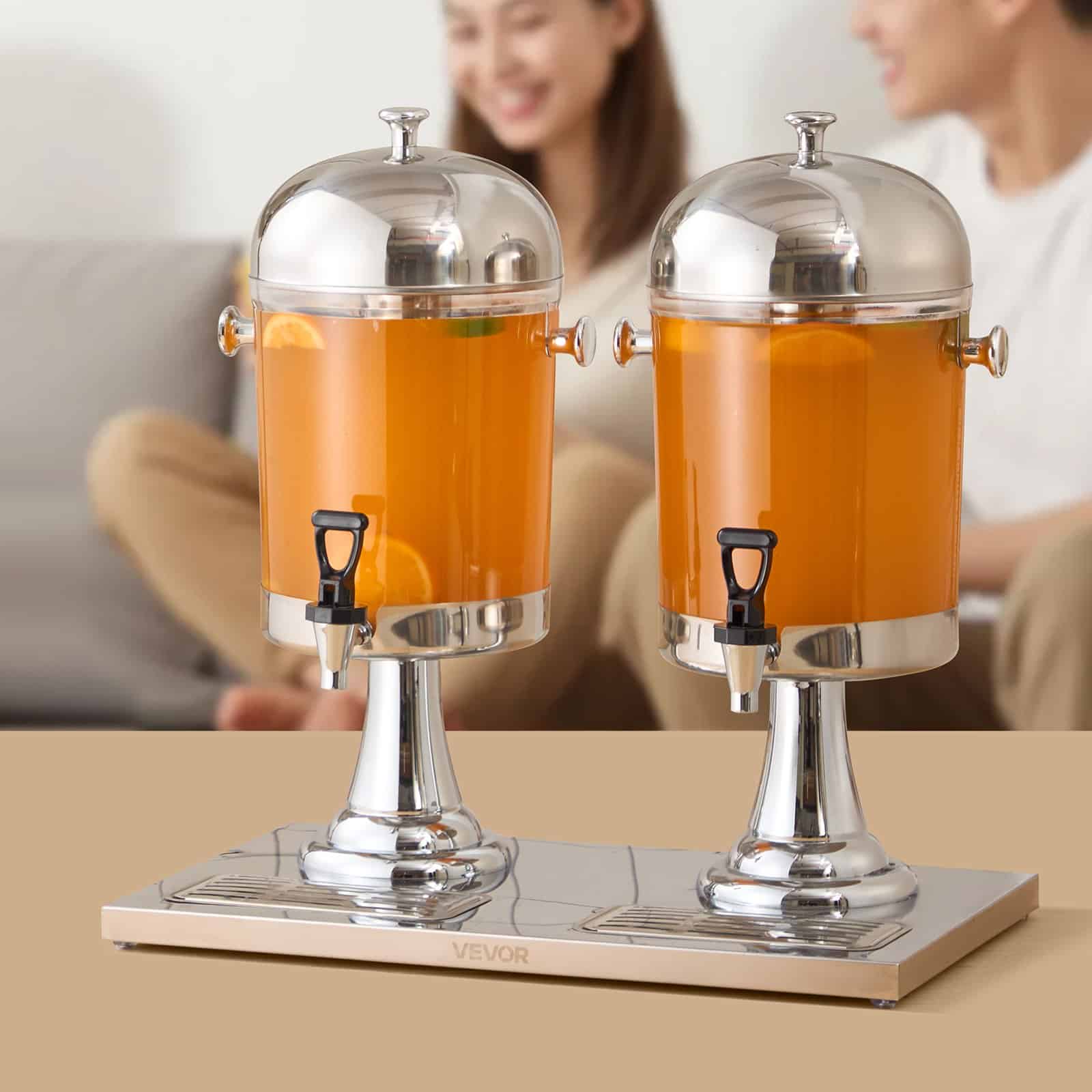 VEVOR 2 x 8L Beverage Dispenser with Spigot & Ice Chamber, Stainless Steel & Plastic Juice Dispenser for Parties & Events - Image 8