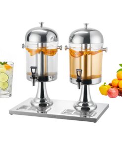 VEVOR 2 x 8L Beverage Dispenser with Spigot & Ice Chamber, Stainless Steel & Plastic Juice Dispenser for Parties & Events