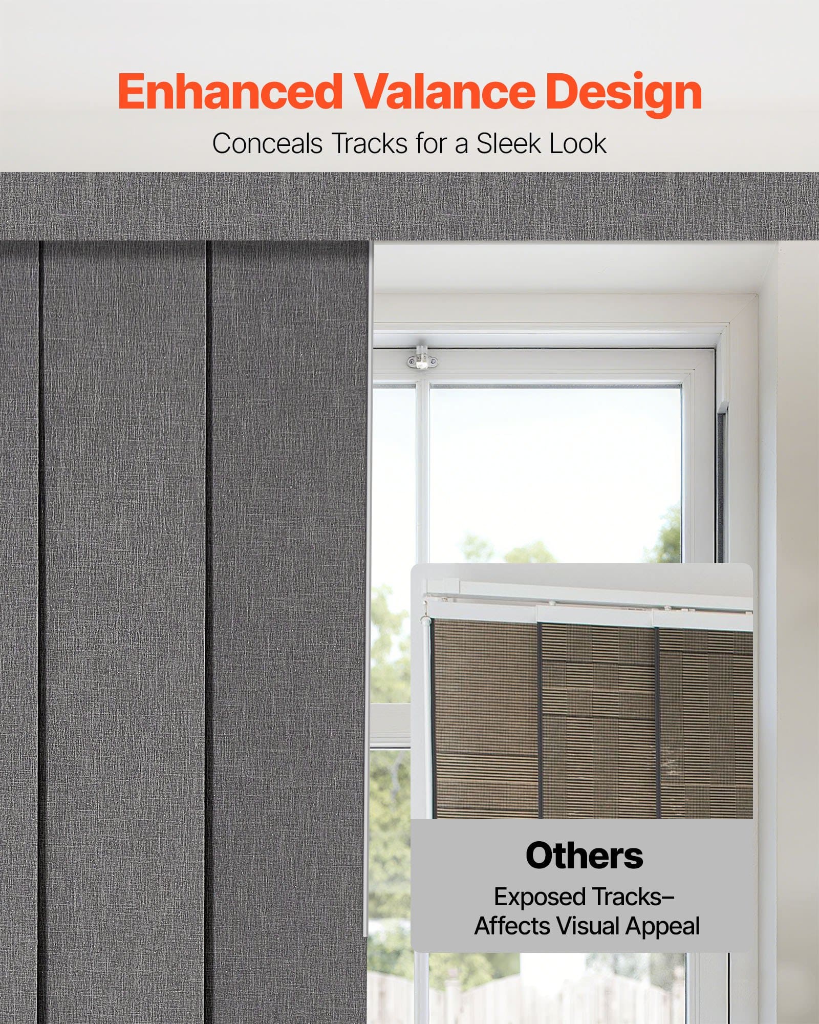 VEVOR Dark Gray Blackout Panel Track Blinds, 116–218cm Adjustable Width, 243cm Height, for Sliding Doors & Room Dividers - Image 4