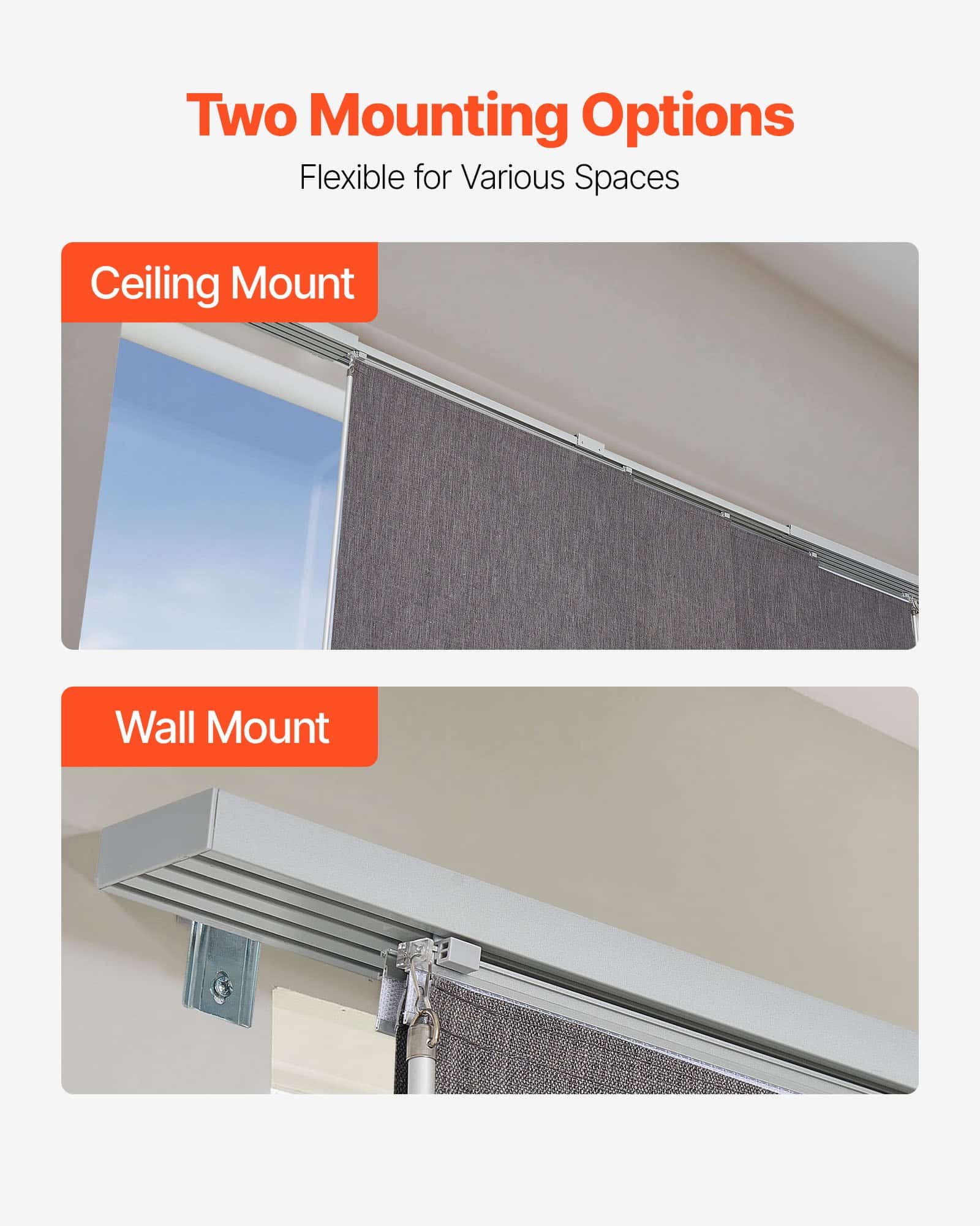 VEVOR Dark Gray Blackout Panel Track Blinds, 116–218cm Adjustable Width, 243cm Height, for Sliding Doors & Room Dividers - Image 6