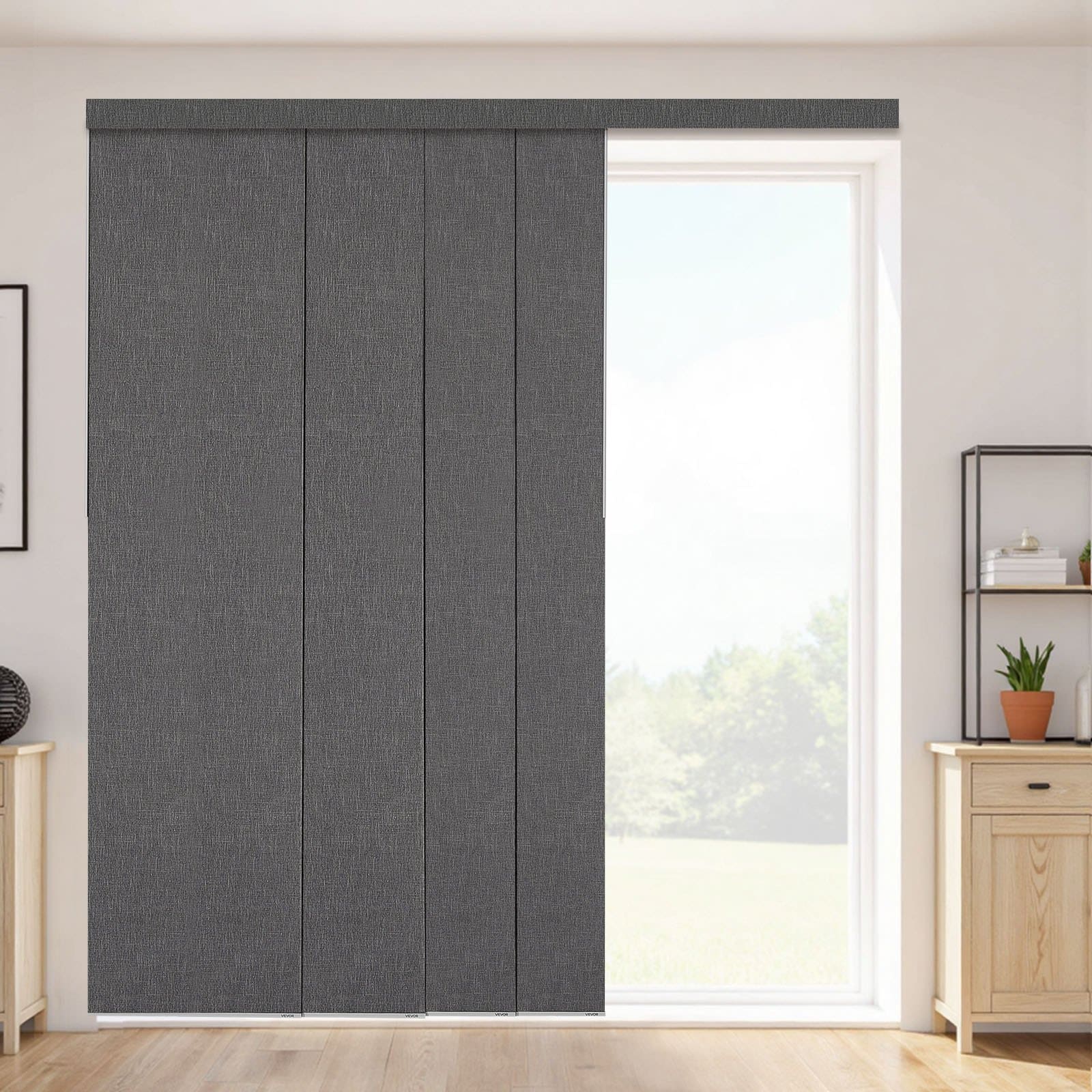 VEVOR Dark Gray Blackout Panel Track Blinds, 116–218cm Adjustable Width, 243cm Height, for Sliding Doors & Room Dividers