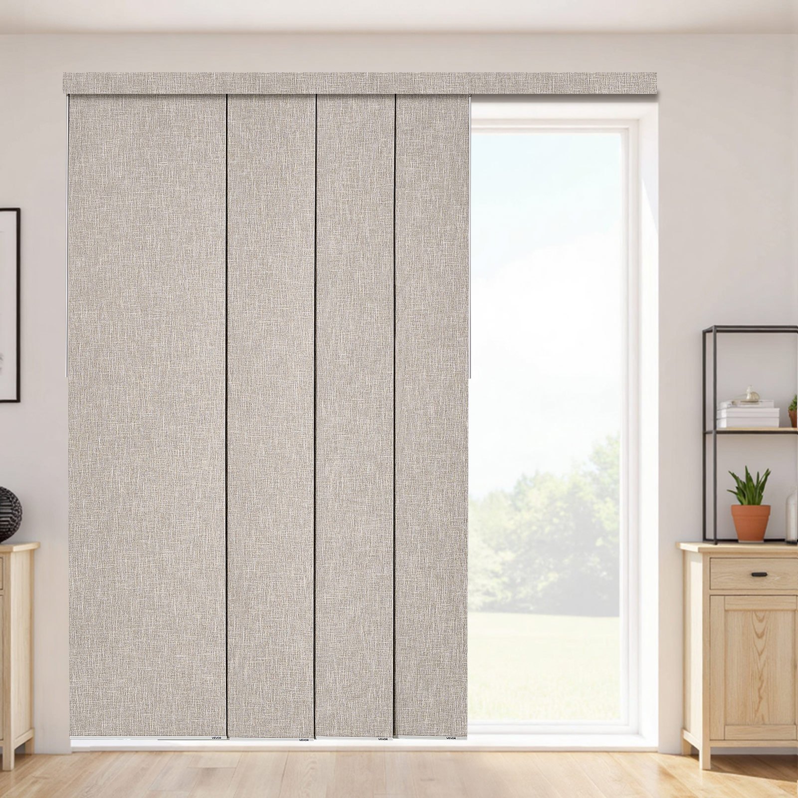VEVOR Blackout Panel Track Blinds, 116–218cm Adjustable Track, 243cm Trimmable Panels, Brown Vertical Blinds for Doors & Windows