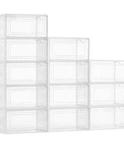 VEVOR 12-Pack Clear Stackable Shoe Storage Boxes with Magnetic Door, Fits EU Size 47, Plastic Organizer for Shoes & Accessories