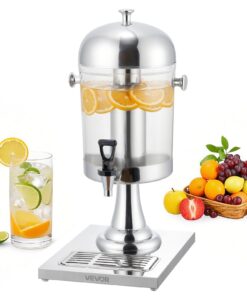 VEVOR 8L Beverage Dispenser with Spigot & Ice Chamber, Stainless Steel & Plastic, for Juice, Tea, Water – Ideal for Parties & Catering