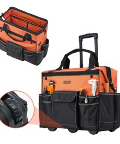 VEVOR Heavy Duty Rolling Tool Bag with Wheels, 50 kg Load, 27 Pockets, Telescoping Handle, 1680D Fabric, for Mechanics & Construction
