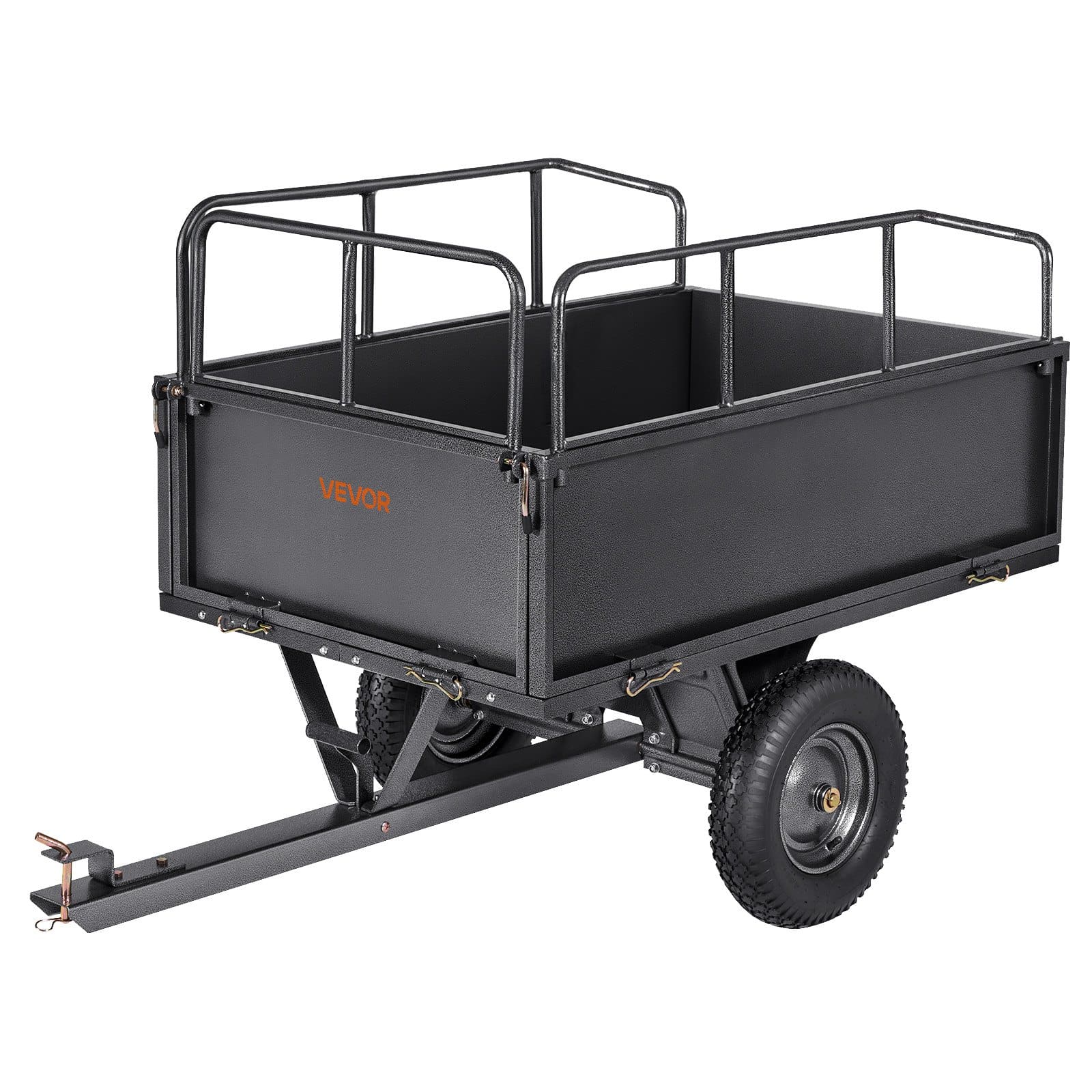 VEVOR Heavy-Duty Garden Utility Trailer, 17 Cu. Ft (481L), 272kg Capacity, Tow-Behind Steel Dump Cart for ATV/UTV/Lawn Tractor