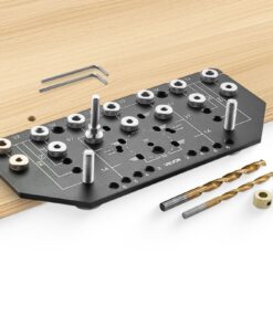 VEVOR 2-in-1 Shelf Pin & Hinge Jig, Aluminum Alloy Drilling Template with 6.4mm & 4.8mm Bits for Cabinets, Shelves, DIY Woodworking