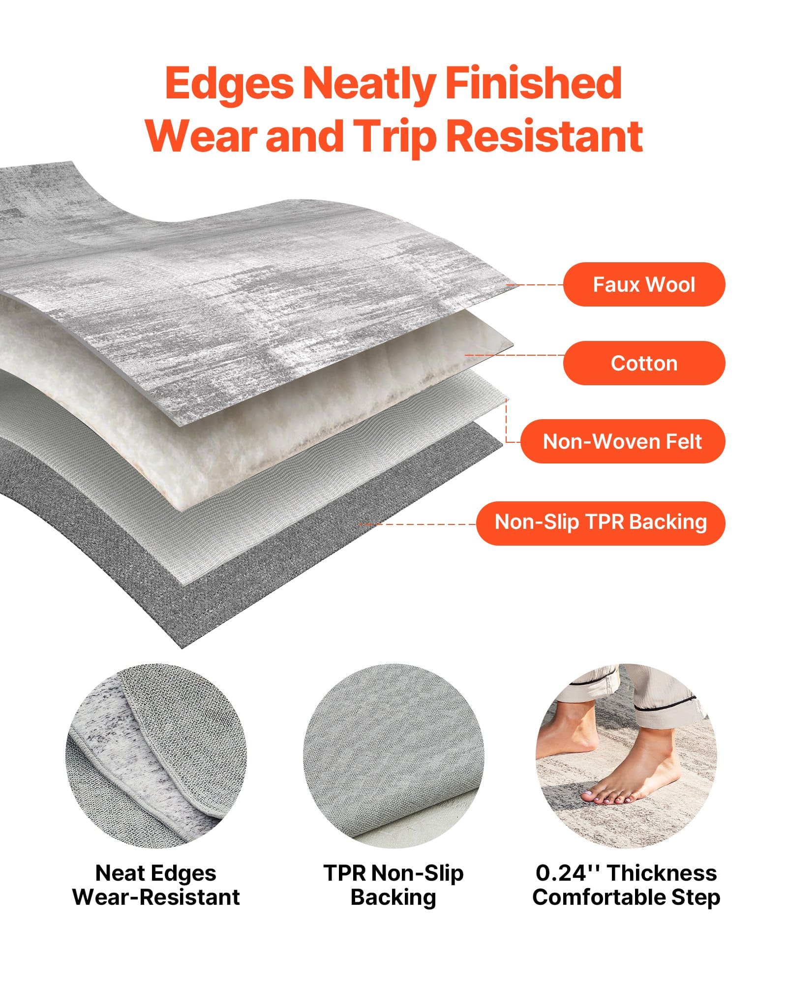 VEVOR 305x427 cm Large Washable Area Rug – Non-Slip, Tear-Resistant Soft Carpet for Living Room, Bedroom, Office – Gray — изображение 6