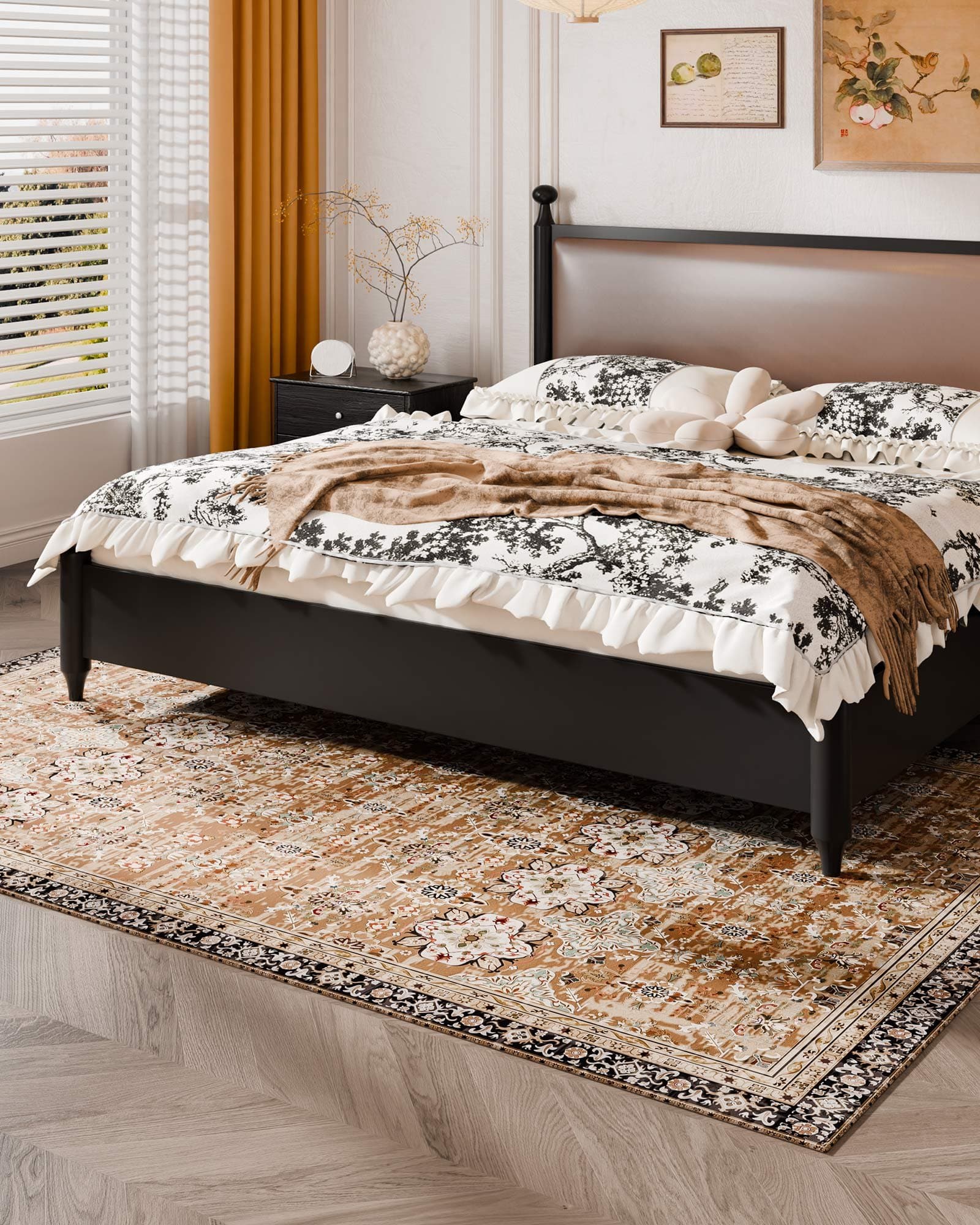 VEVOR 183x274 cm Washable Area Rug, Non-Slip Soft Vintage Carpet, Tear-Resistant Mat for Bedroom, Living Room, Brown Green — изображение 4