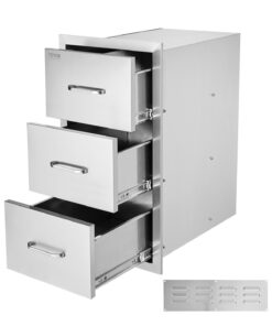 VEVOR тройные выдвижные ящики для уличной кухни 47x57x57см, шкаф из нержавеющей стали для BBQ острова с ручкой, устойчив к погоде