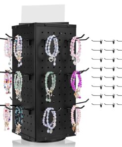 VEVOR вращающаяся 4-сторонняя стойка-пегборд 18.8x18.8x42.6 см с 24 крючками, стальной органайзер для магазинов, черный