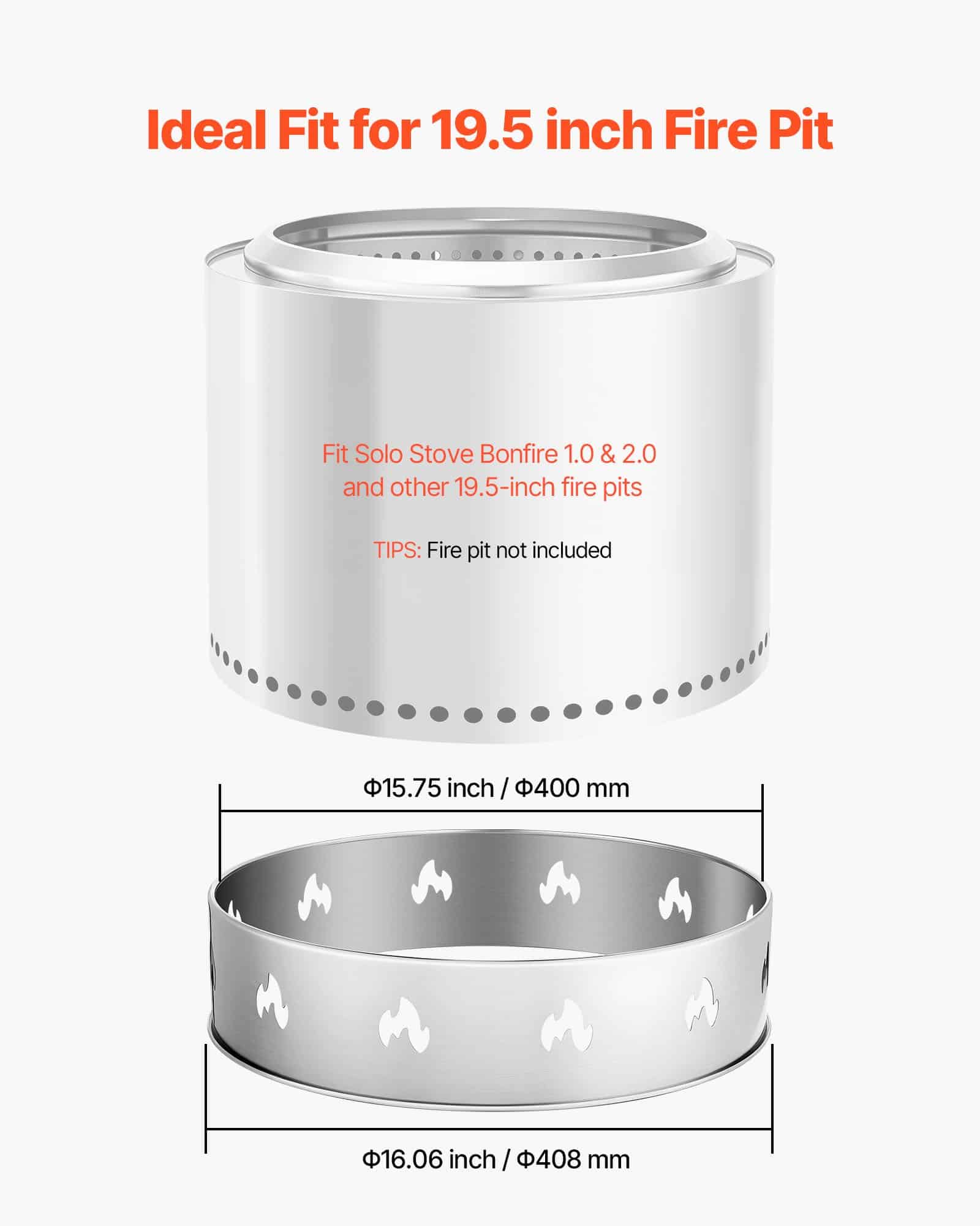 VEVOR Stainless Steel Fire Pit Stand for Solo Stove Bonfire 49.5 cm – Rust-Resistant, Portable Outdoor Fireplace Support — attēls 2