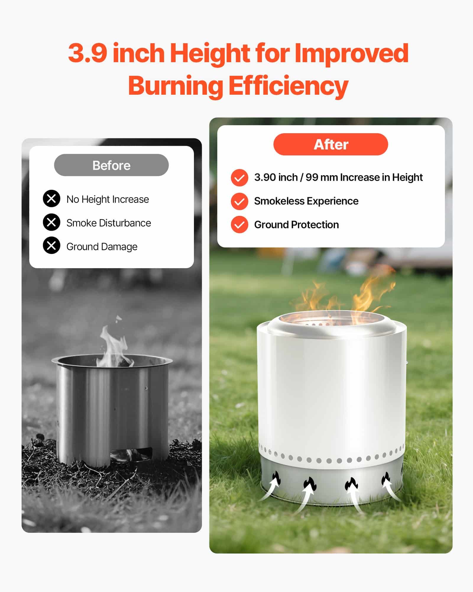 VEVOR Stainless Steel Fire Pit Stand for Solo Stove Bonfire 49.5 cm – Rust-Resistant, Portable Outdoor Fireplace Support — attēls 4