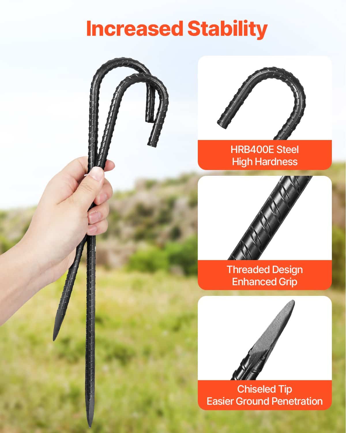 VEVOR 305 mm Heavy Duty Rebar Stakes 16-Pack – Galvanized J-Hook Ground Anchors for Outdoor Use, Rust-Resistant — изображение 3