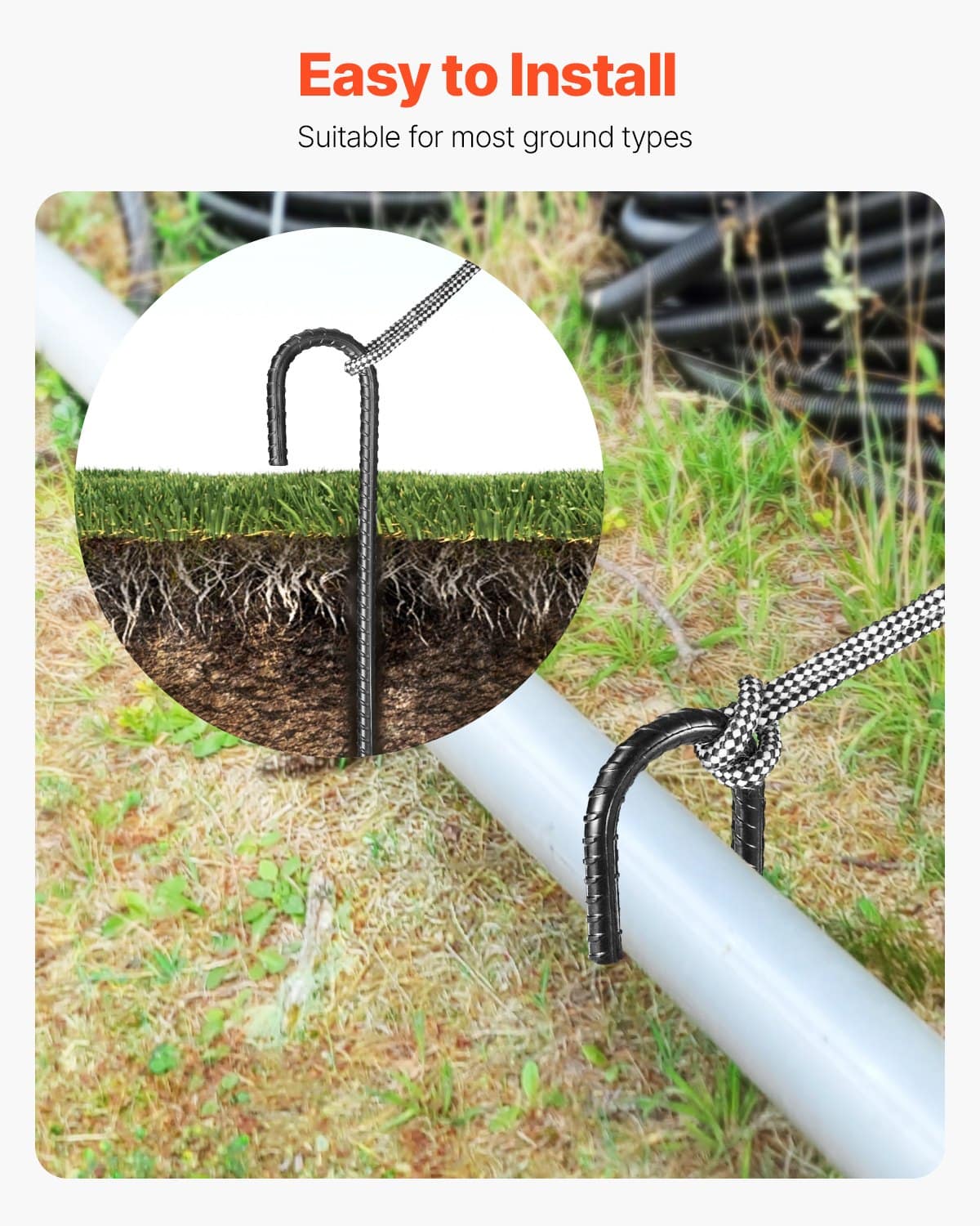 VEVOR 305 mm Heavy Duty Rebar Stakes 16-Pack – Galvanized J-Hook Ground Anchors for Outdoor Use, Rust-Resistant — изображение 5