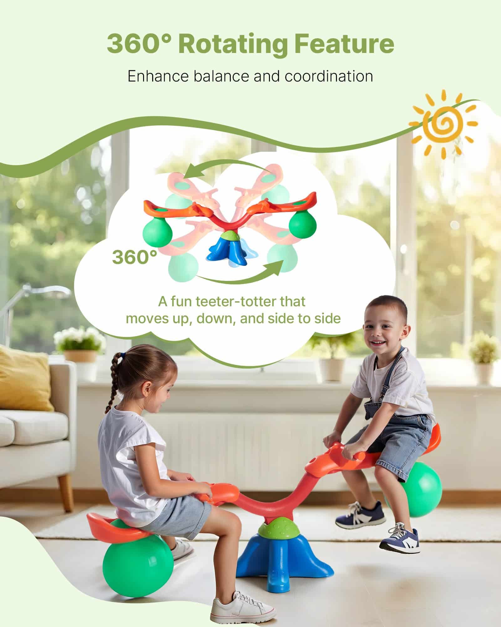 VEVOR Kids 360° Rotating Seesaw, 25 kg Load per Seat, Outdoor Playground Teeter Totter for Children Aged 3+, Multicolor – Paveikslėlis 4