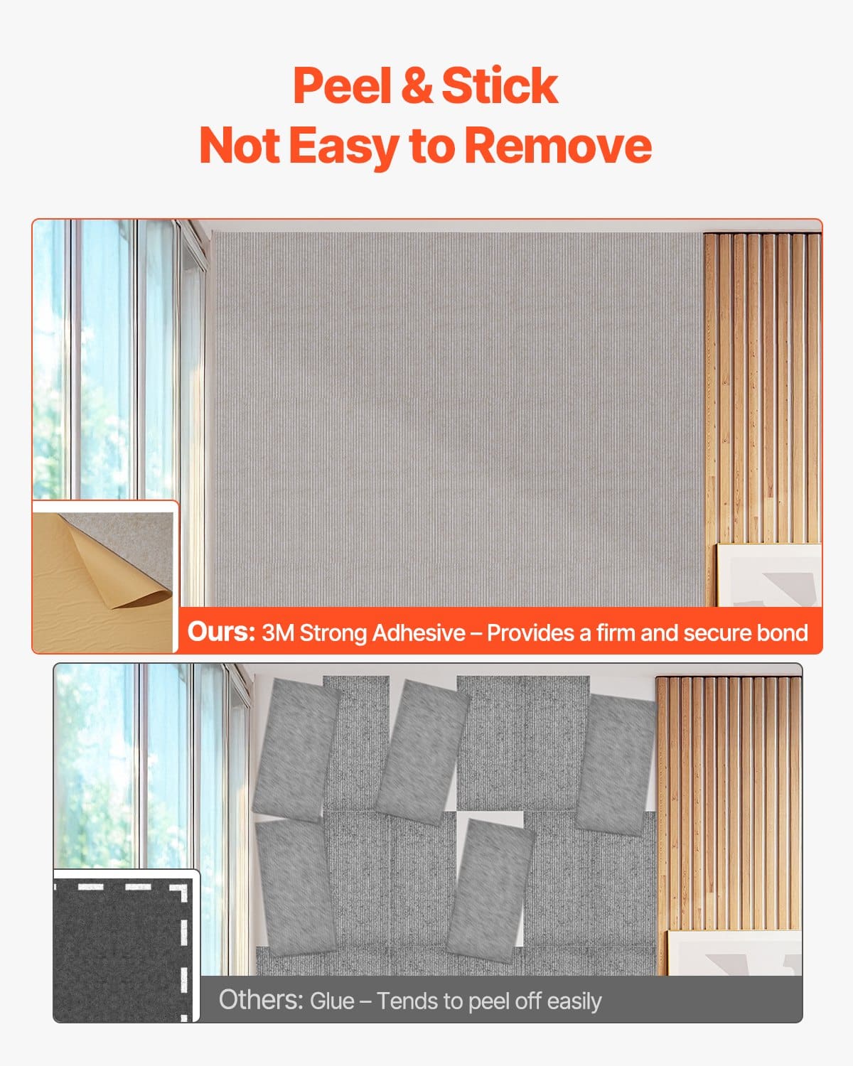 VEVOR 5-Pack Self-Adhesive Acoustic Panels 120x60x1cm, High-Density Soundproof Foam for Home, Studio, Office, Camel — изображение 3