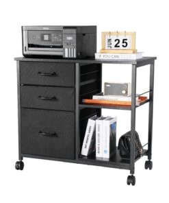 Мобильный металлический шкаф VEVOR с 3 тканевыми ящиками, 2 открытыми полками, на колесах, для форматов A4/Letter/Legal, черный