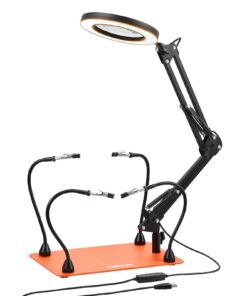 VEVOR Magnetic Soldering Helping Hands Station with 3X LED Magnifier, 4 Flexible Arms & Heavy Steel Base for Electronics & DIY