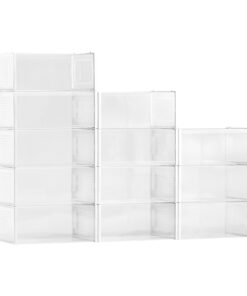 VEVOR Коробки для хранения обуви, 12 шт – Штабелируемые пластиковые органайзеры до EU размера 45, для обуви, шляп, белые