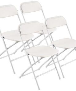 VEVOR 4 шт. белых складных стула – прочная металлическая рама, пластиковое сиденье, до 158 кг, для дома и улицы