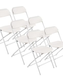 VEVOR Set of 6 Folding Chairs – White Plastic Seats with Heavy-Duty Metal Frame, Stackable & Portable for Indoor/Outdoor Use