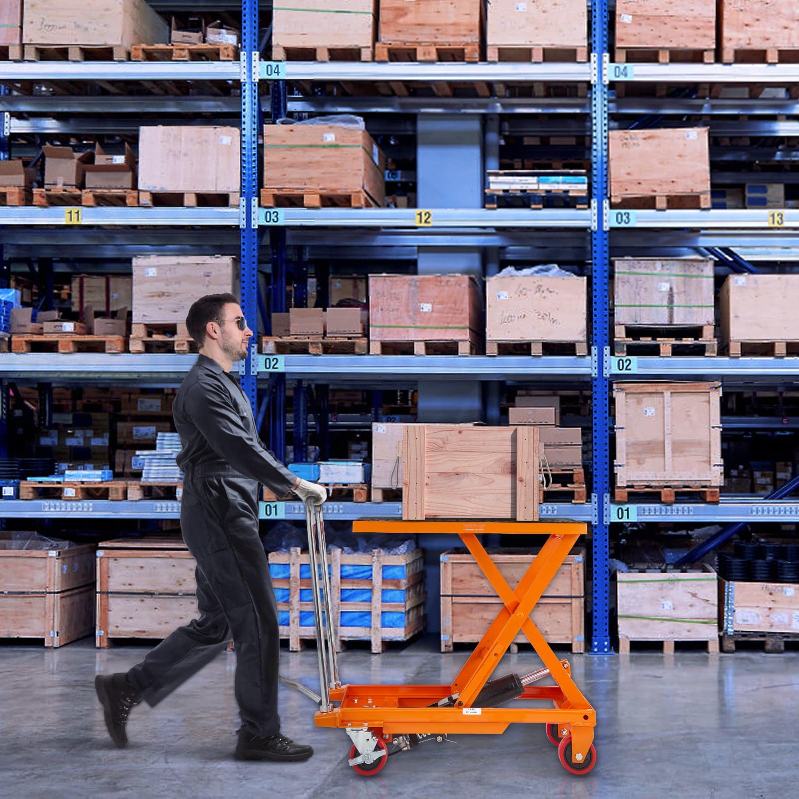 VEVOR Hydraulic Lift Table Cart, 227kg Capacity, 72cm Lift Height, Manual Scissor Lift Trolley with Wheels, Orange - Image 8