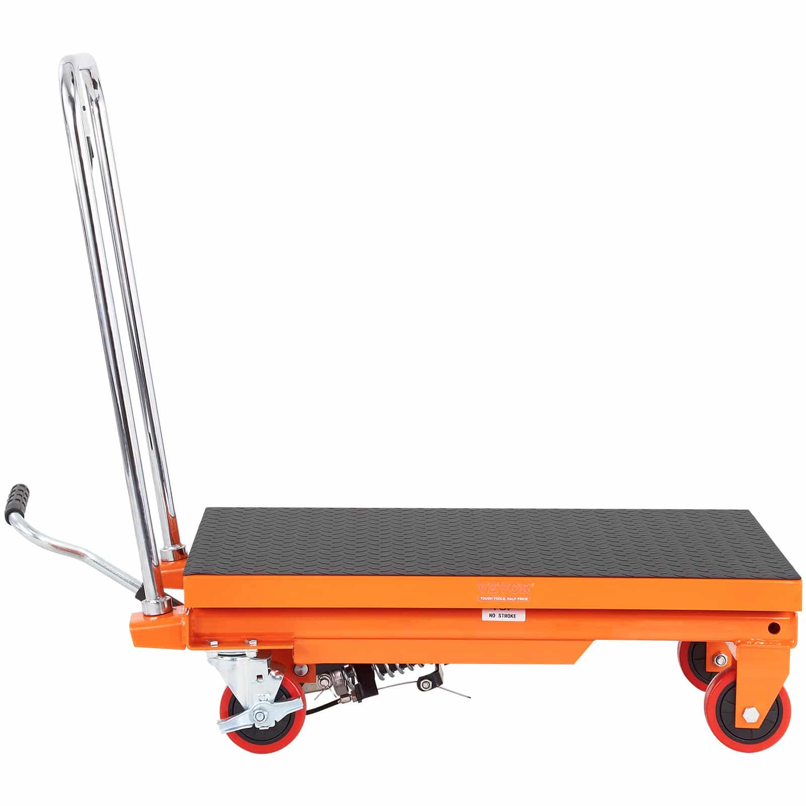 VEVOR Hydraulic Lift Table Cart, 227kg Capacity, 72cm Lift Height, Manual Scissor Lift Trolley with Wheels, Orange - Image 10