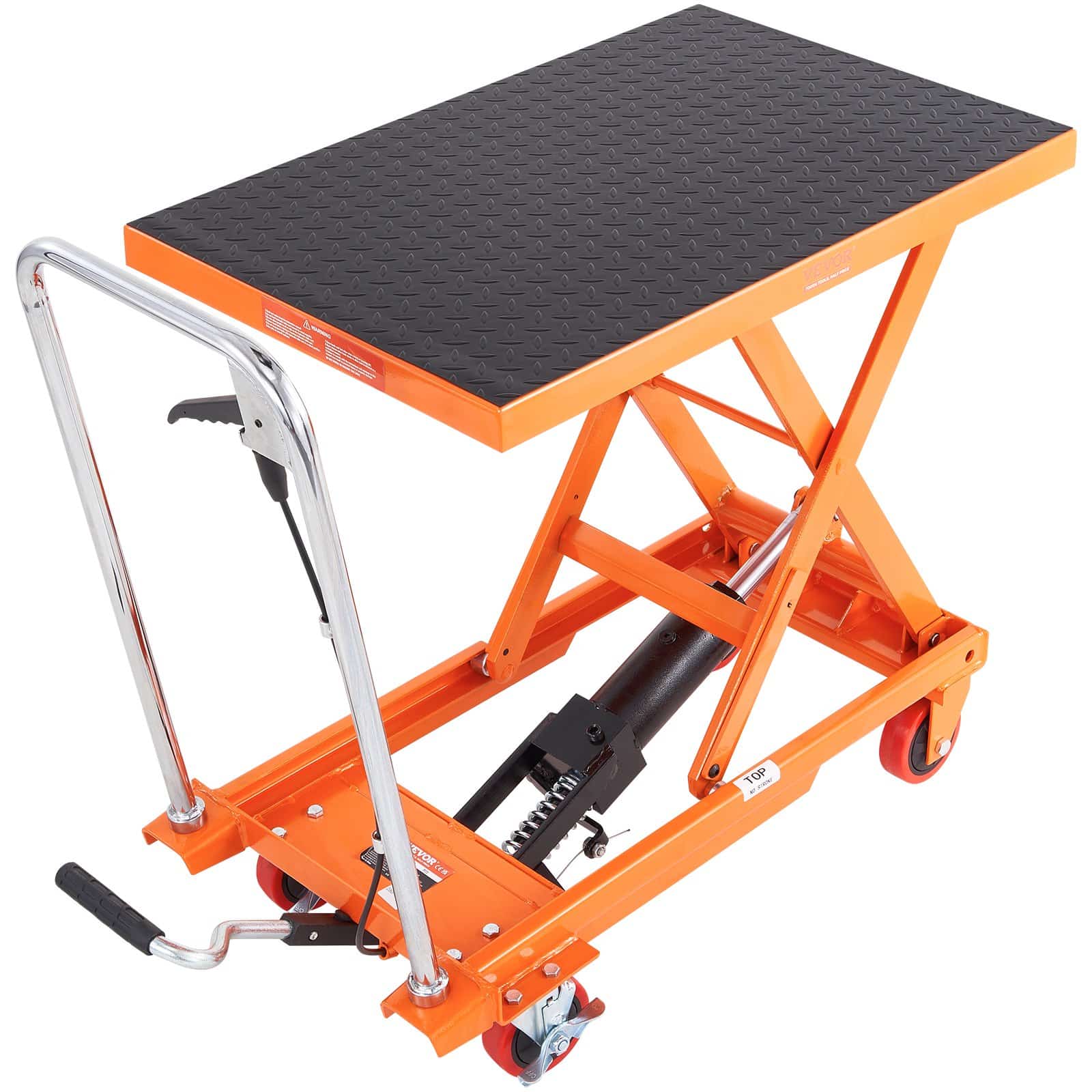 VEVOR Hydraulic Lift Table Cart, 227kg Capacity, 72cm Lift Height, Manual Scissor Lift Trolley with Wheels, Orange - Image 11