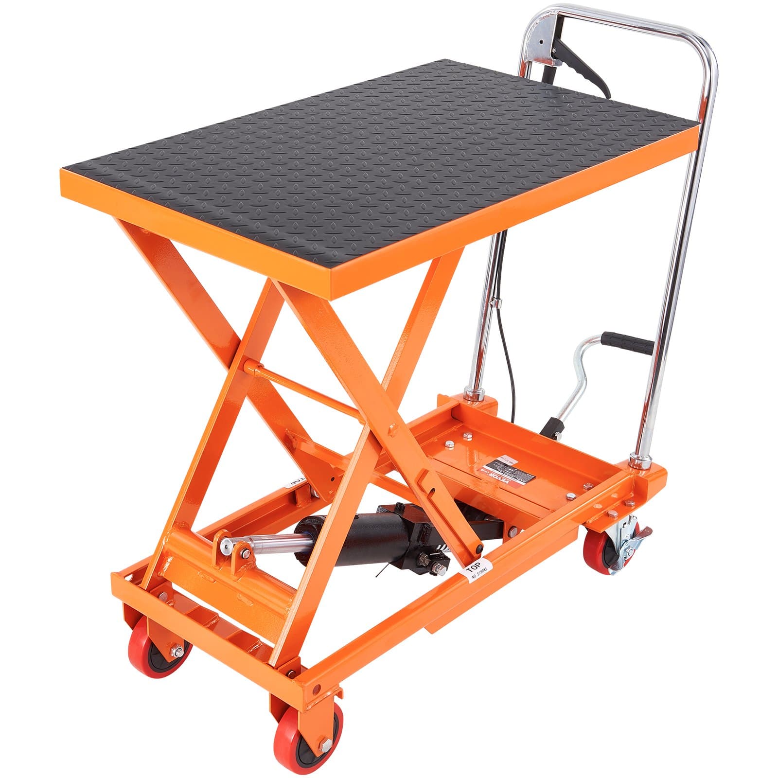 VEVOR Hydraulic Lift Table Cart, 227kg Capacity, 72cm Lift Height, Manual Scissor Lift Trolley with Wheels, Orange - Image 12