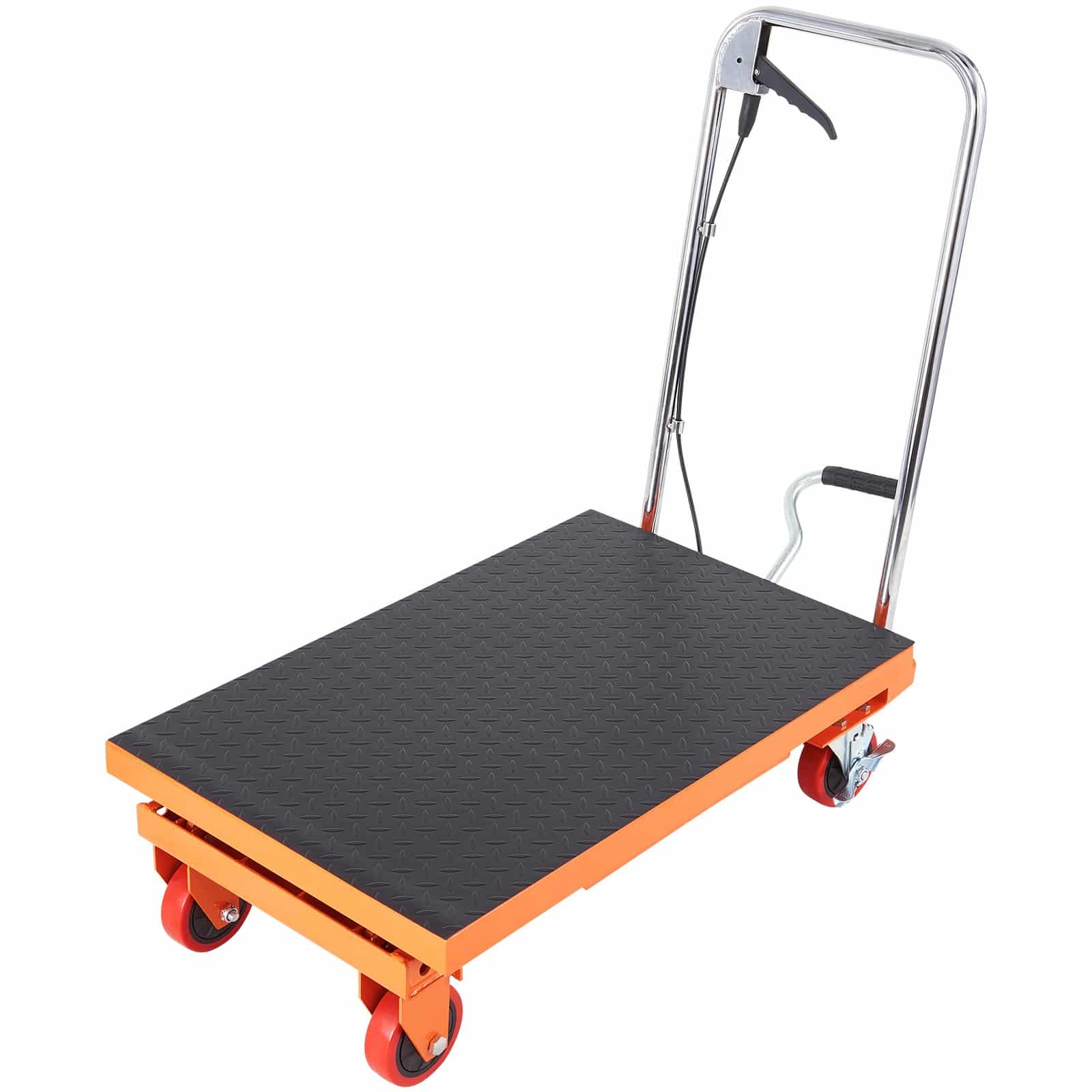 VEVOR Hydraulic Lift Table Cart, 227kg Capacity, 72cm Lift Height, Manual Scissor Lift Trolley with Wheels, Orange - Image 9