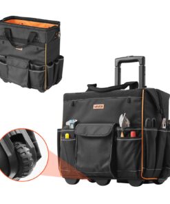 VEVOR Heavy Duty Rolling Tool Bag with Wheels, 50 kg Capacity, 25 Pockets, Telescopic Handle, Ideal for Electricians & Construction