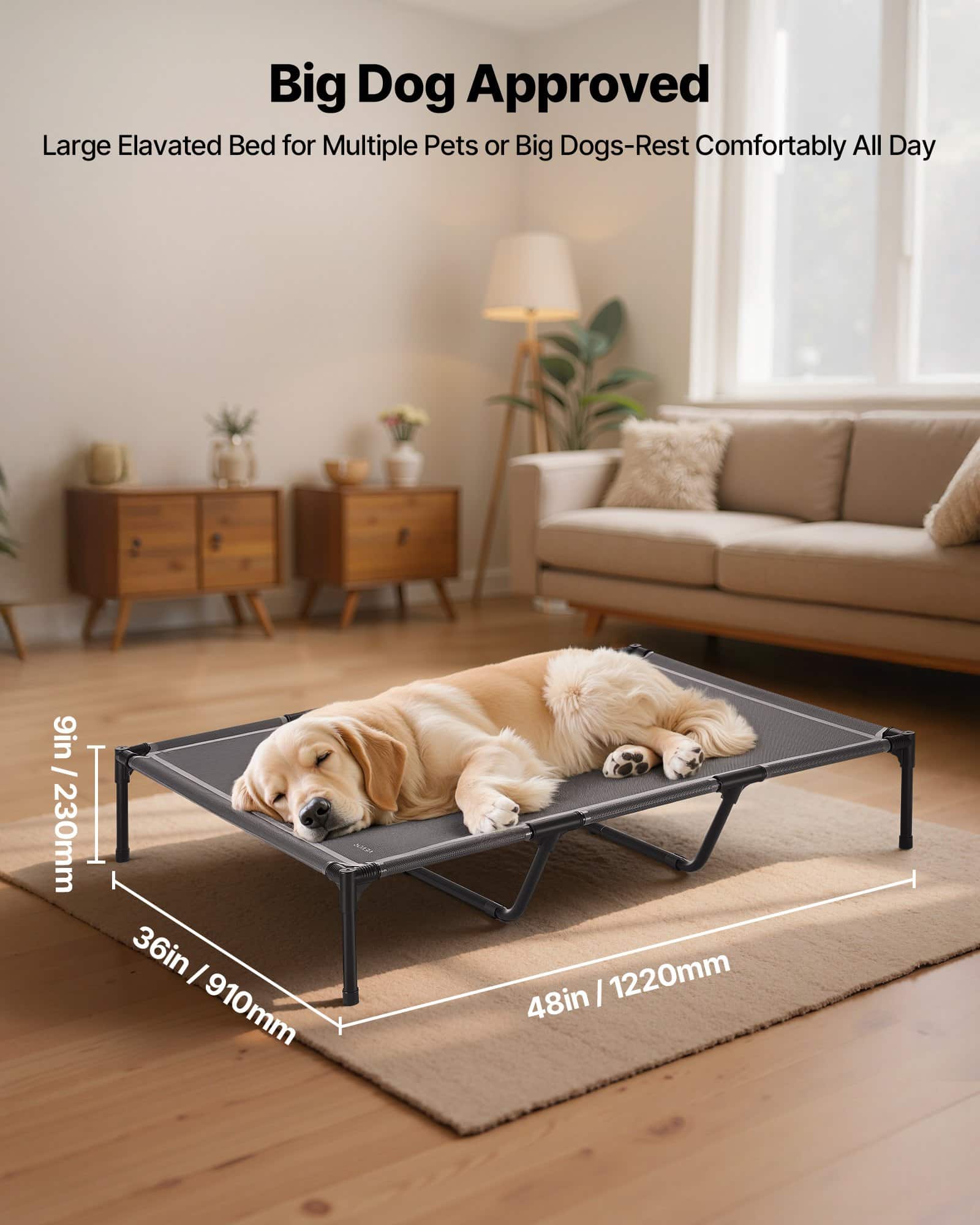 VEVOR XL Elevated Dog Bed for Large Dogs, Portable Steel Frame Cot with Breathable Mesh, Indoor/Outdoor, Grey - Зображення 4