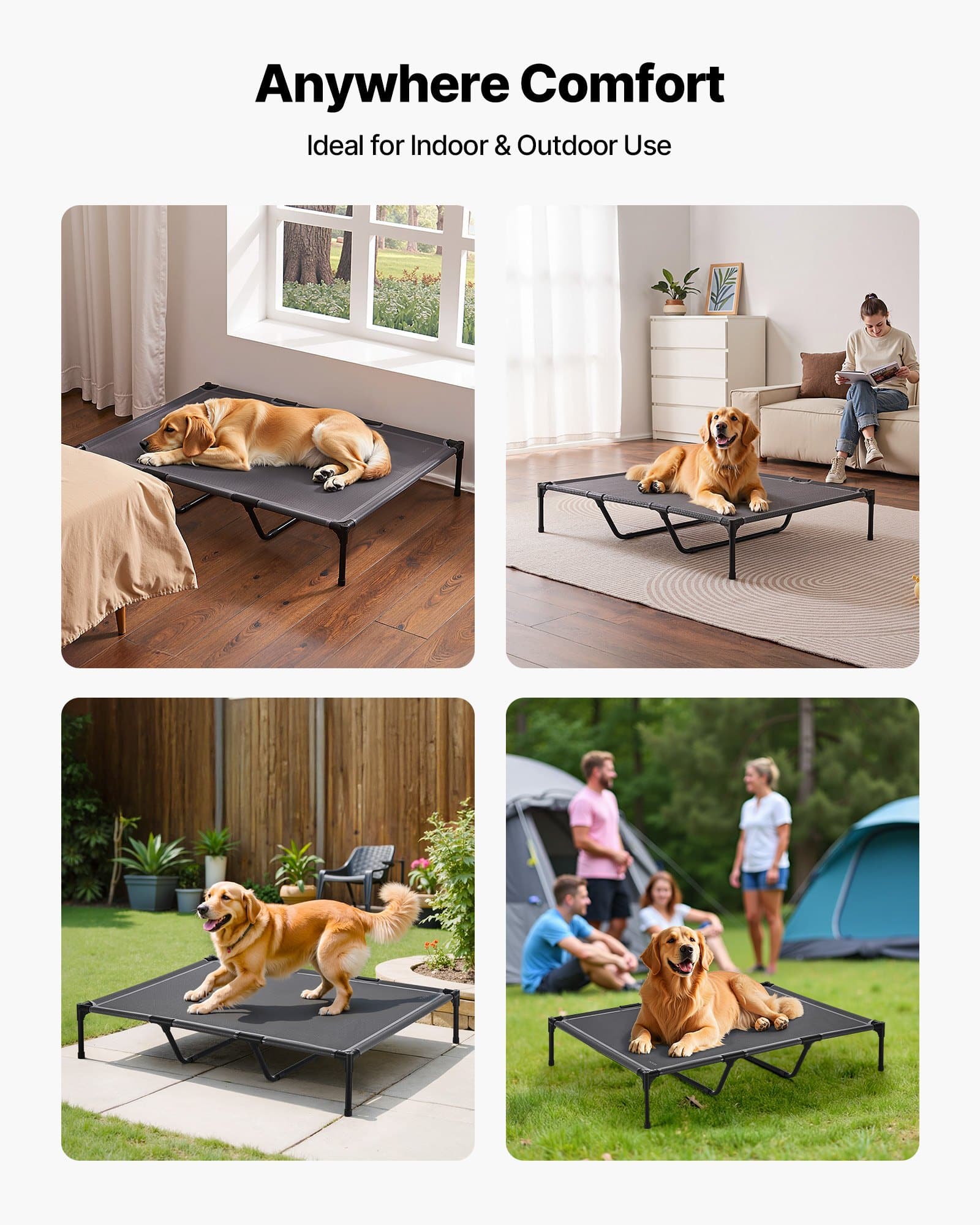 VEVOR XL Elevated Dog Bed for Large Dogs, Portable Steel Frame Cot with Breathable Mesh, Indoor/Outdoor, Grey - Зображення 6