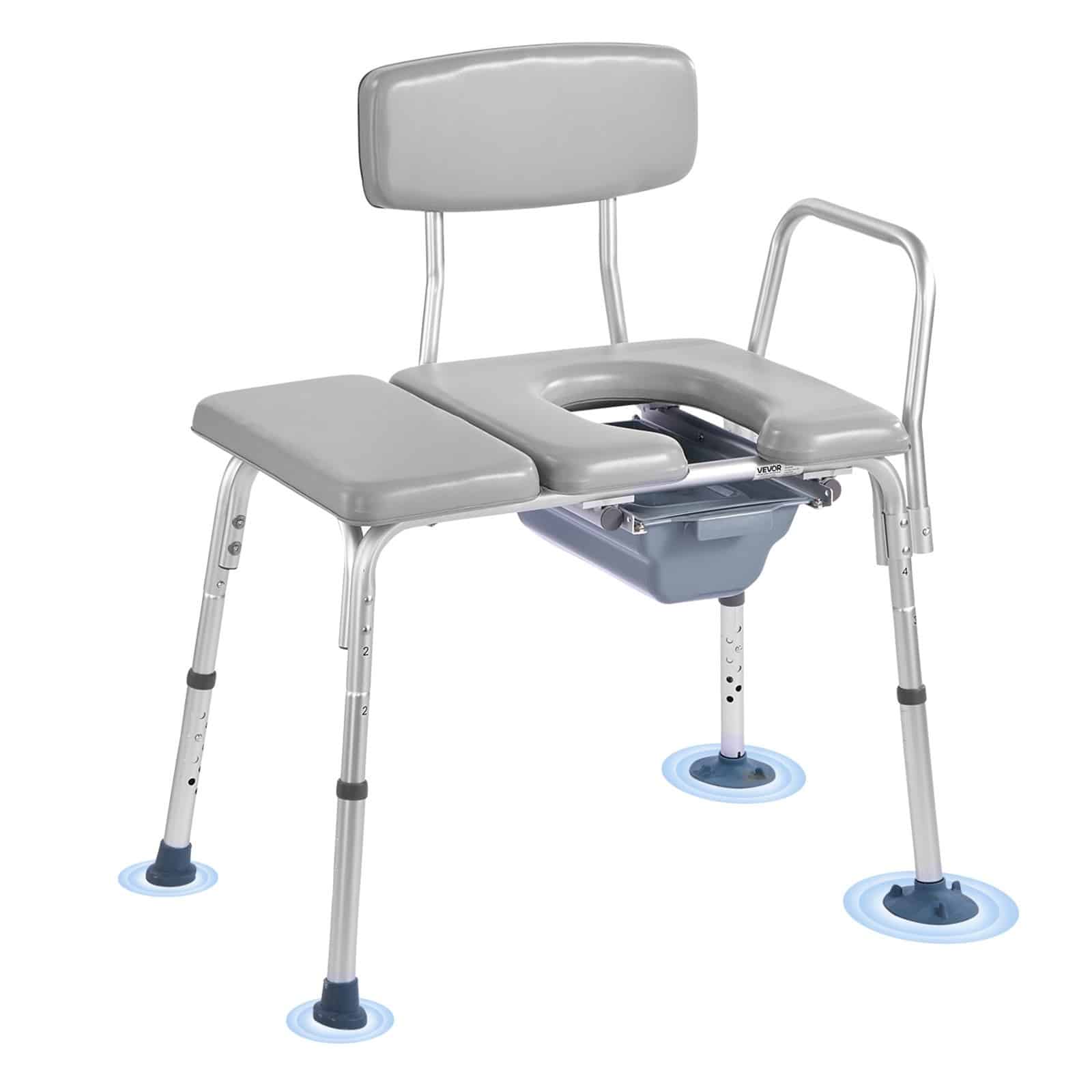 VEVOR 4-in-1 Bedside Commode Chair for Seniors, 227kg Capacity, Adjustable Height, Padded Seat, 5L Bucket, Toilet & Shower Use