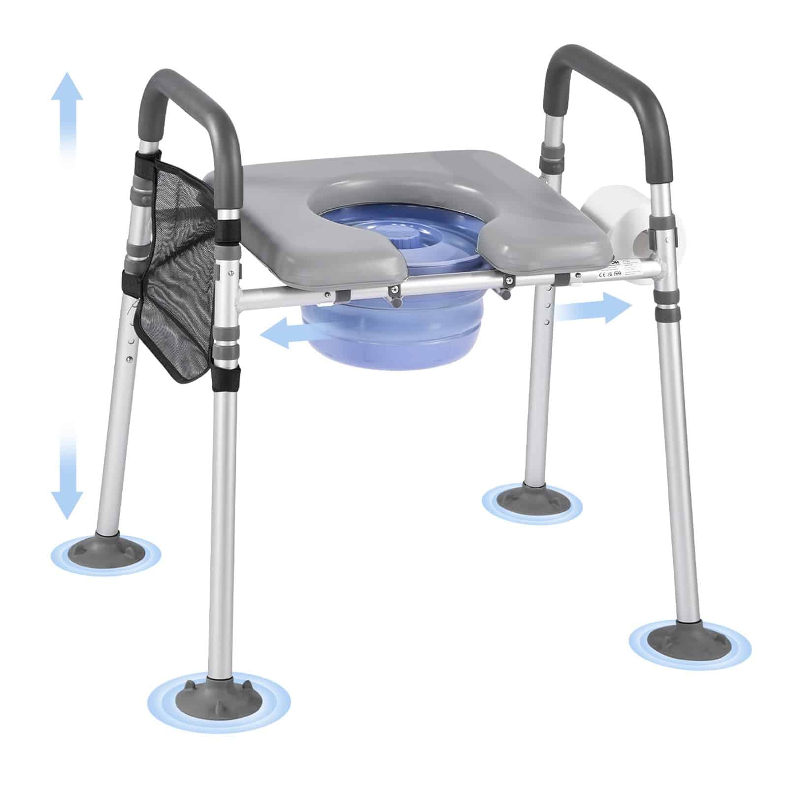 VEVOR 4-in-1 Bedside Commode Chair for Seniors, 227 kg Capacity, Adjustable Height & Width, Padded Seat, 5L Bucket