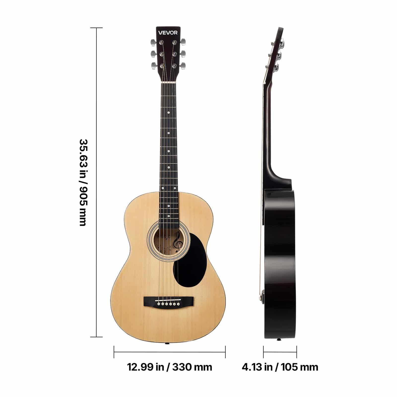 VEVOR 914 mm Dreadnought Acoustic Guitar Beginner Set with Gig Bag, Tuner & Accessories – Natural Finish — изображение 9