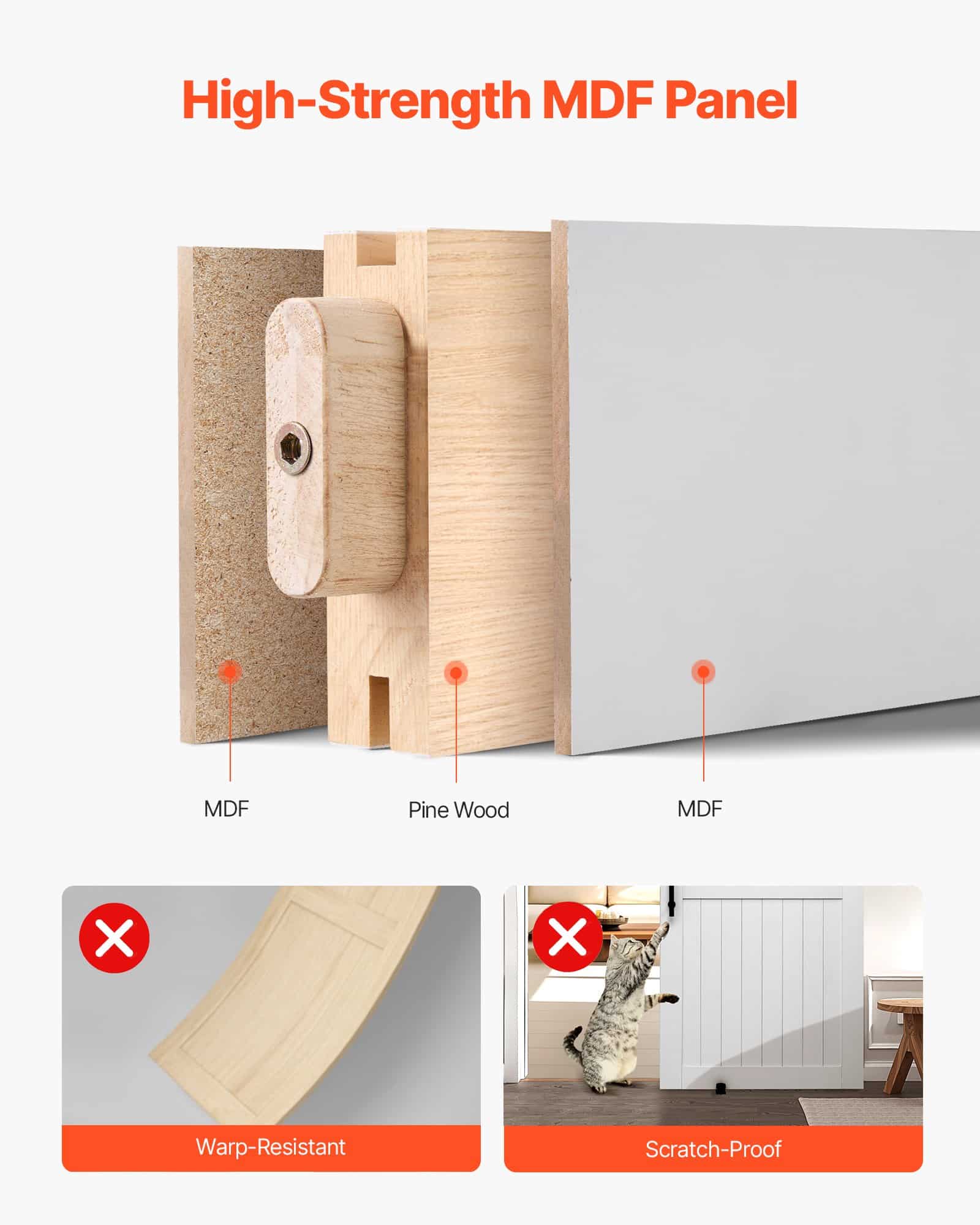 VEVOR Sliding Barn Door 1067x2134mm, MDF Panel, Waterproof PVC, H-Frame, Quiet Sliding, Hardware Kit Included - Зображення 3