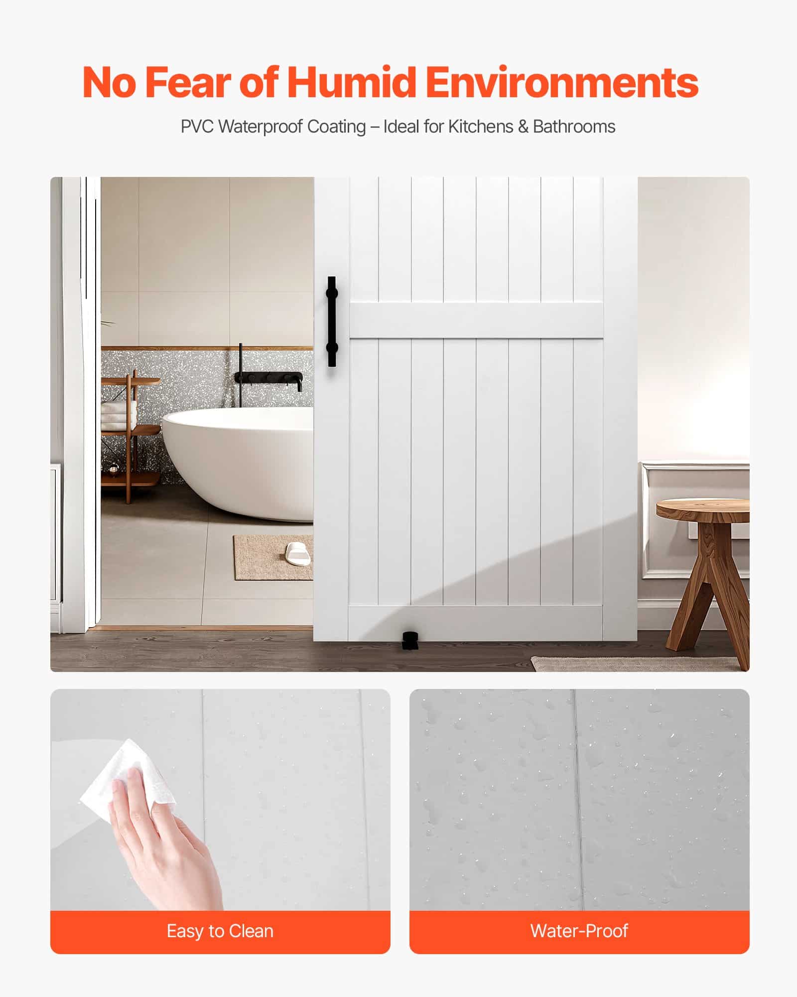 VEVOR Sliding Barn Door 1067x2134mm, MDF Panel, Waterproof PVC, H-Frame, Quiet Sliding, Hardware Kit Included - Зображення 4