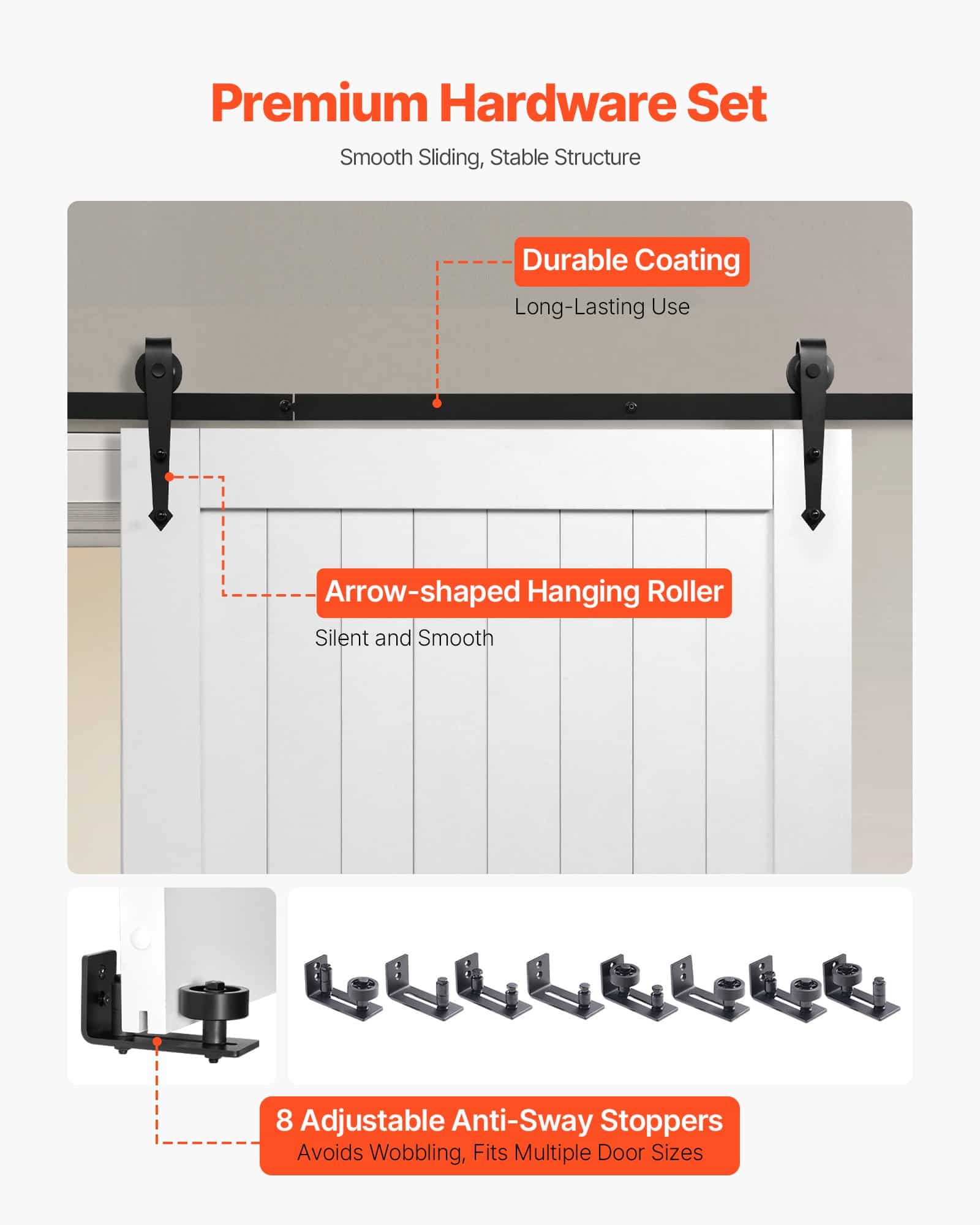 VEVOR Sliding Barn Door 1067x2134mm, MDF Panel, Waterproof PVC, H-Frame, Quiet Sliding, Hardware Kit Included - Зображення 5