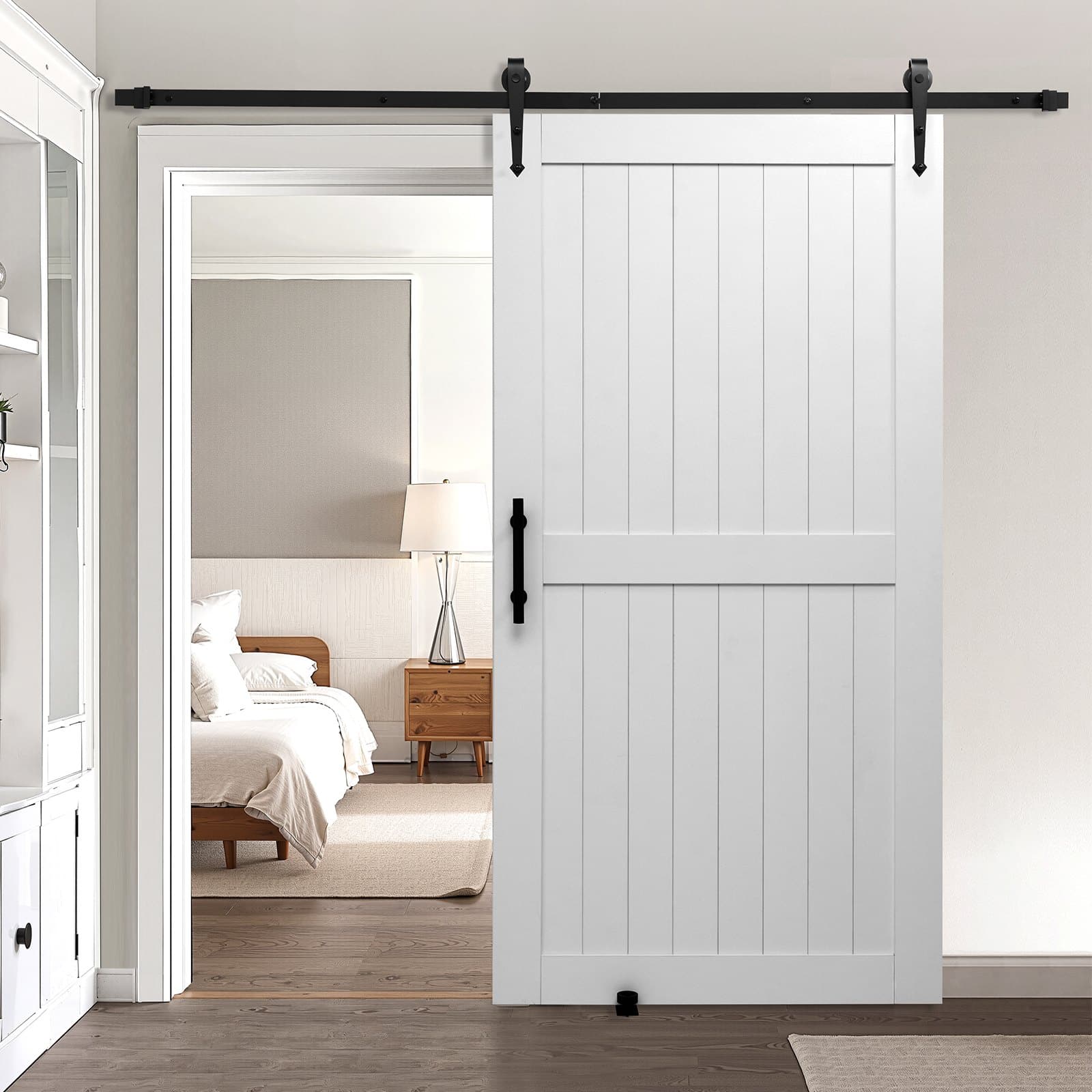VEVOR Sliding Barn Door 1067x2134mm, MDF Panel, Waterproof PVC, H-Frame, Quiet Sliding, Hardware Kit Included