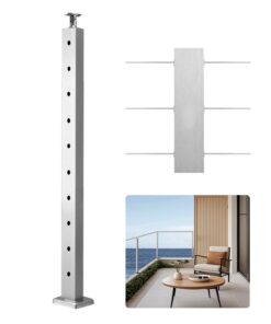 VEVOR 91x2,5x5 см стойка из нержавеющей стали для перил террас и лестниц, с отверстиями и креплением, 1 шт., серебристая