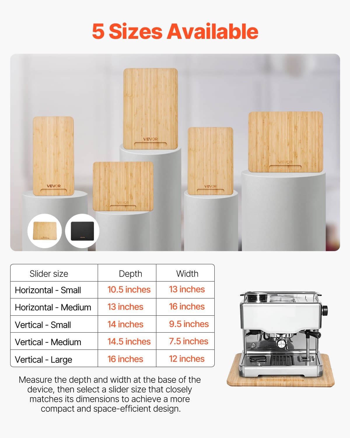 VEVOR Natural Wood Appliance Slider Tray 26.7x33cm, Rolling Tray with Rubber Wheels & Handle for Coffee Maker, Kitchen — attēls 7