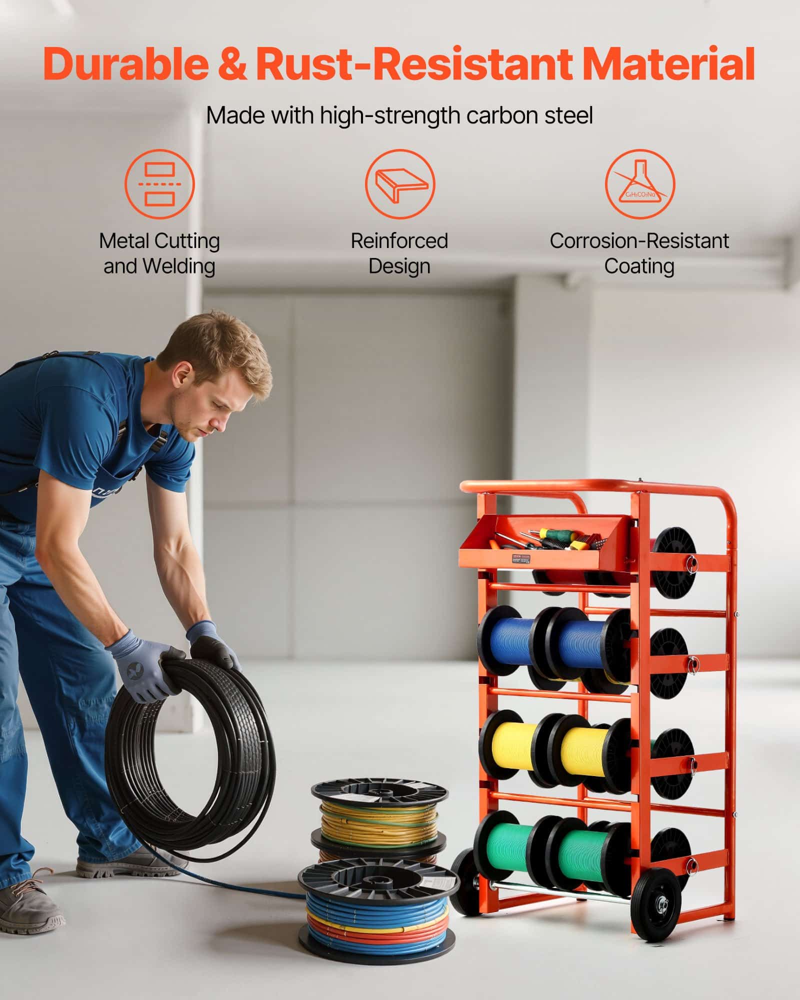 VEVOR Wire Spool Rack with 11 Rods, Cable Dispenser & Storage Tray ...