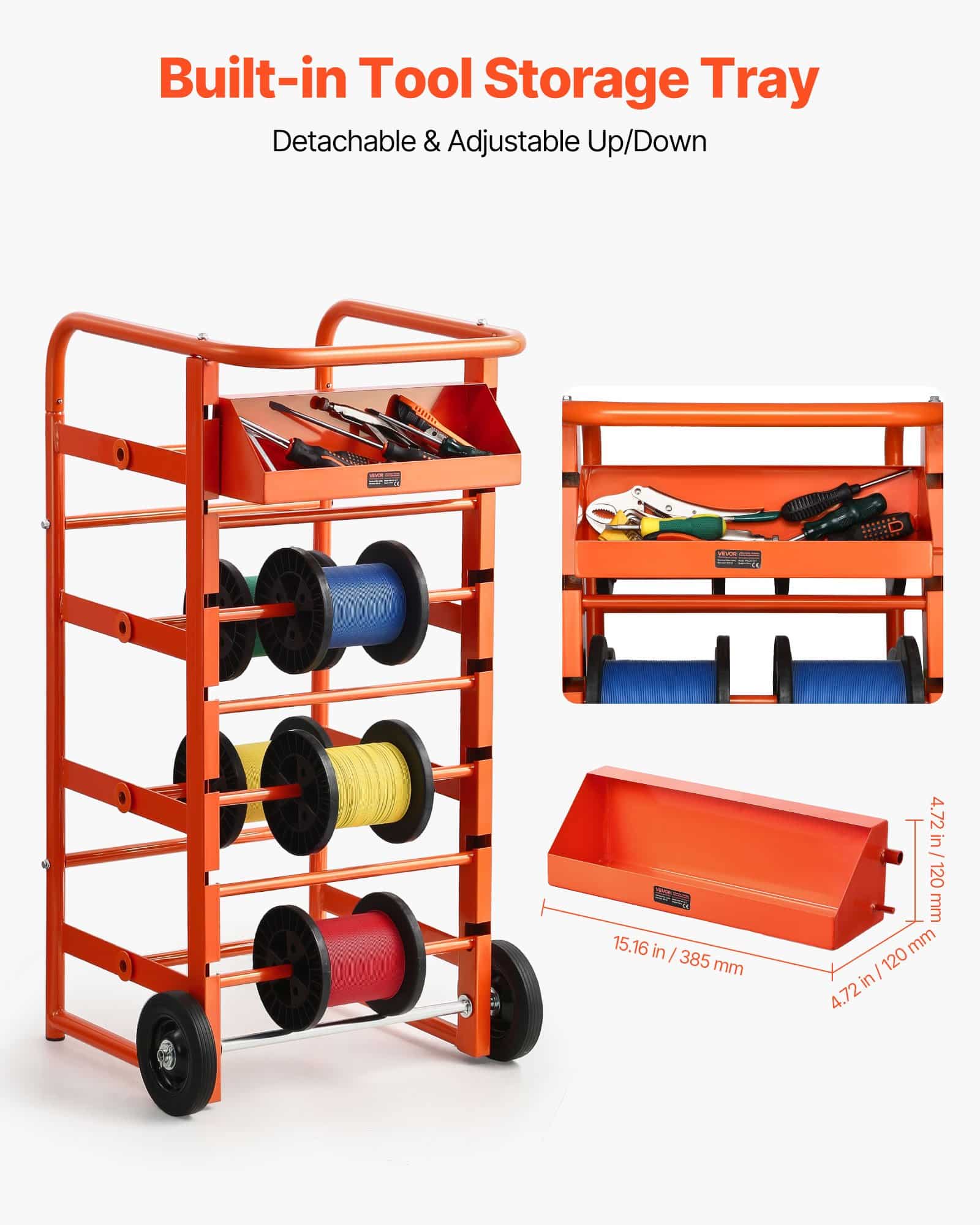 VEVOR Wire Spool Rack with 11 Rods, Cable Dispenser & Storage Tray ...