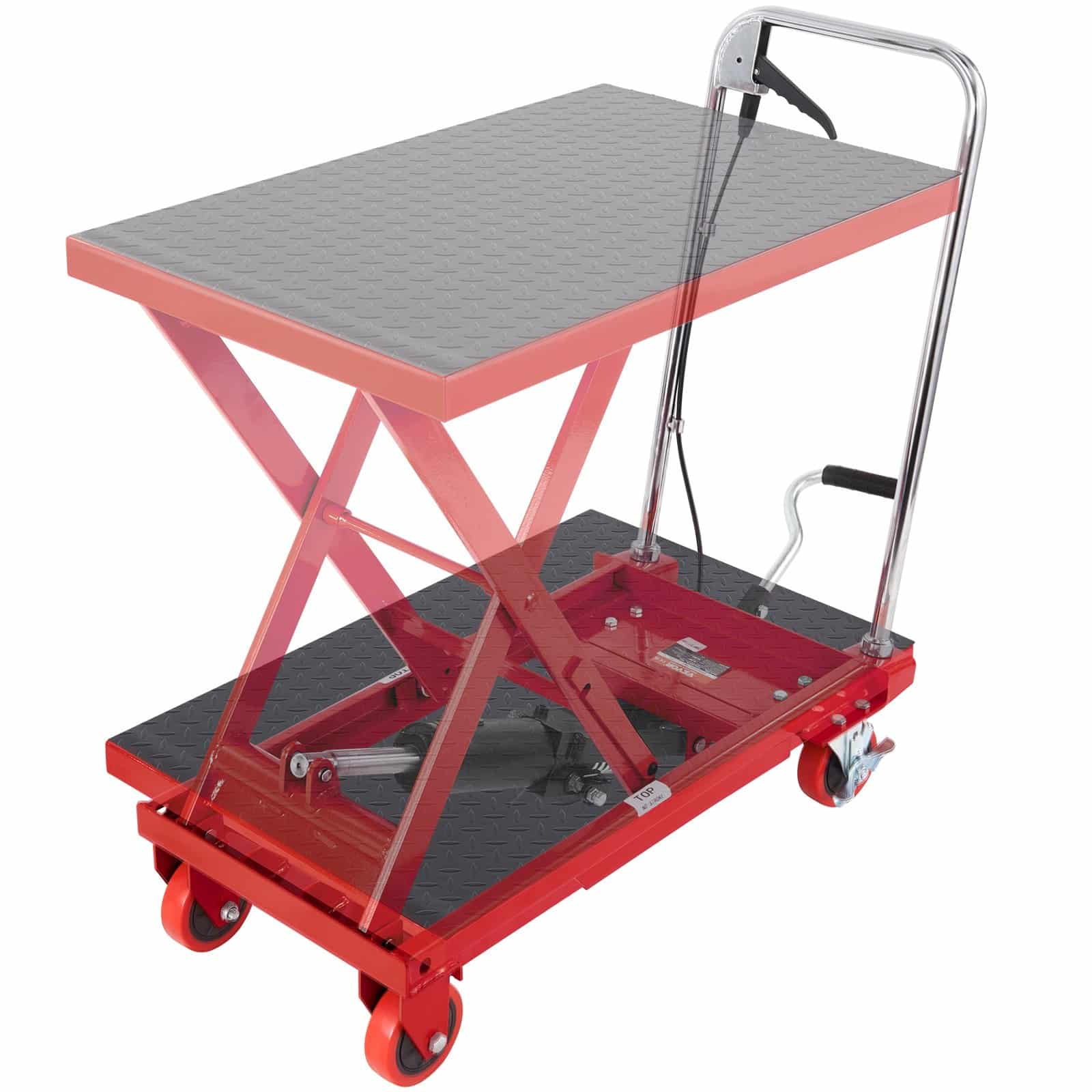 VEVOR Hydraulic Lift Table Cart, 227kg Capacity, 72.4cm Lift Height, Manual Scissor Lift with Wheels & Non-slip Pad, Red