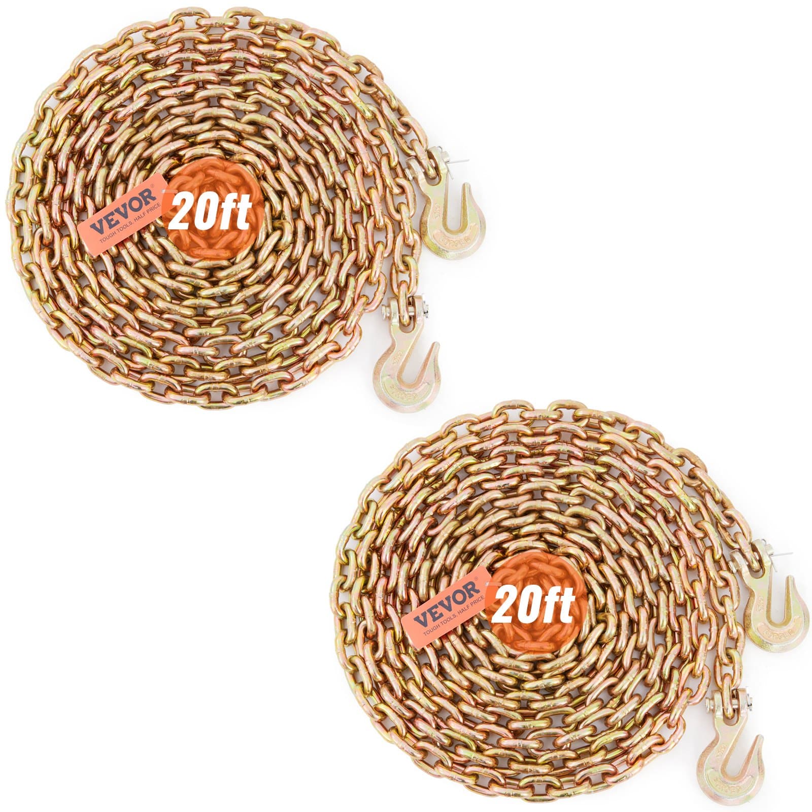 VEVOR 2-Pack G80 Tow Chains with Grab Hooks, 2220kg Load Limit, 8mm x 6m Alloy Steel, Galvanized, DOT Certified